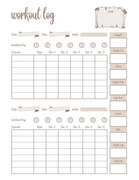 Printable Workout Log Fitness Tracker Goal Planner My Goals Organization System Effective Planning Productivity Tool Gym Journal Weight