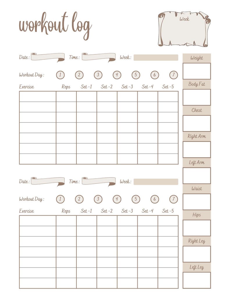 Printable Workout Log Fitness Tracker Goal Planner Workout Organization System Digital Download Template Exercise Journal Progress Tracking Tool Weight Training Record Gym Session Planner Fitness Goals Tracker Productivity System Health