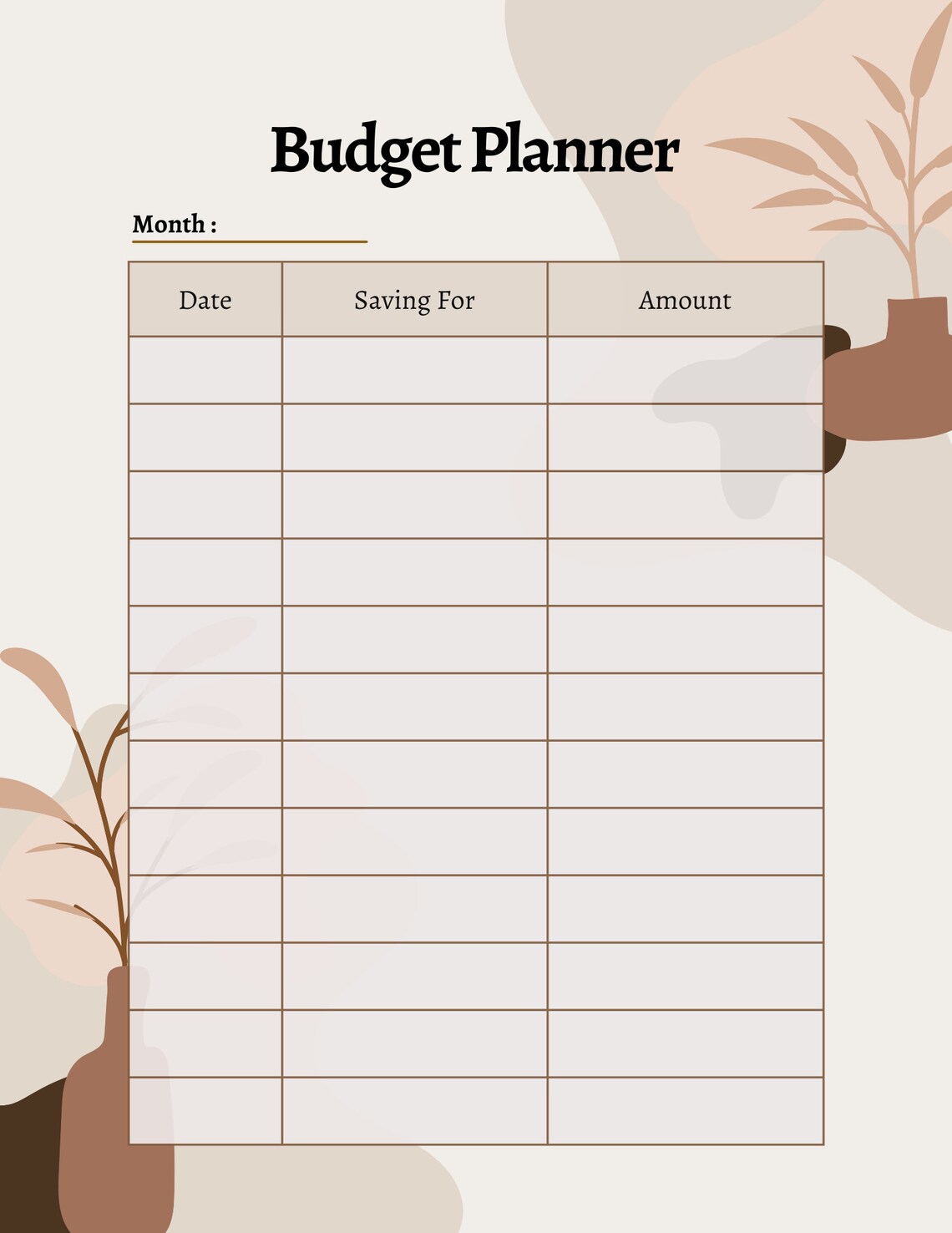 Easy Budget Tool Soft Brown Simple Budget Planner - Easy Digital Download for Print ...