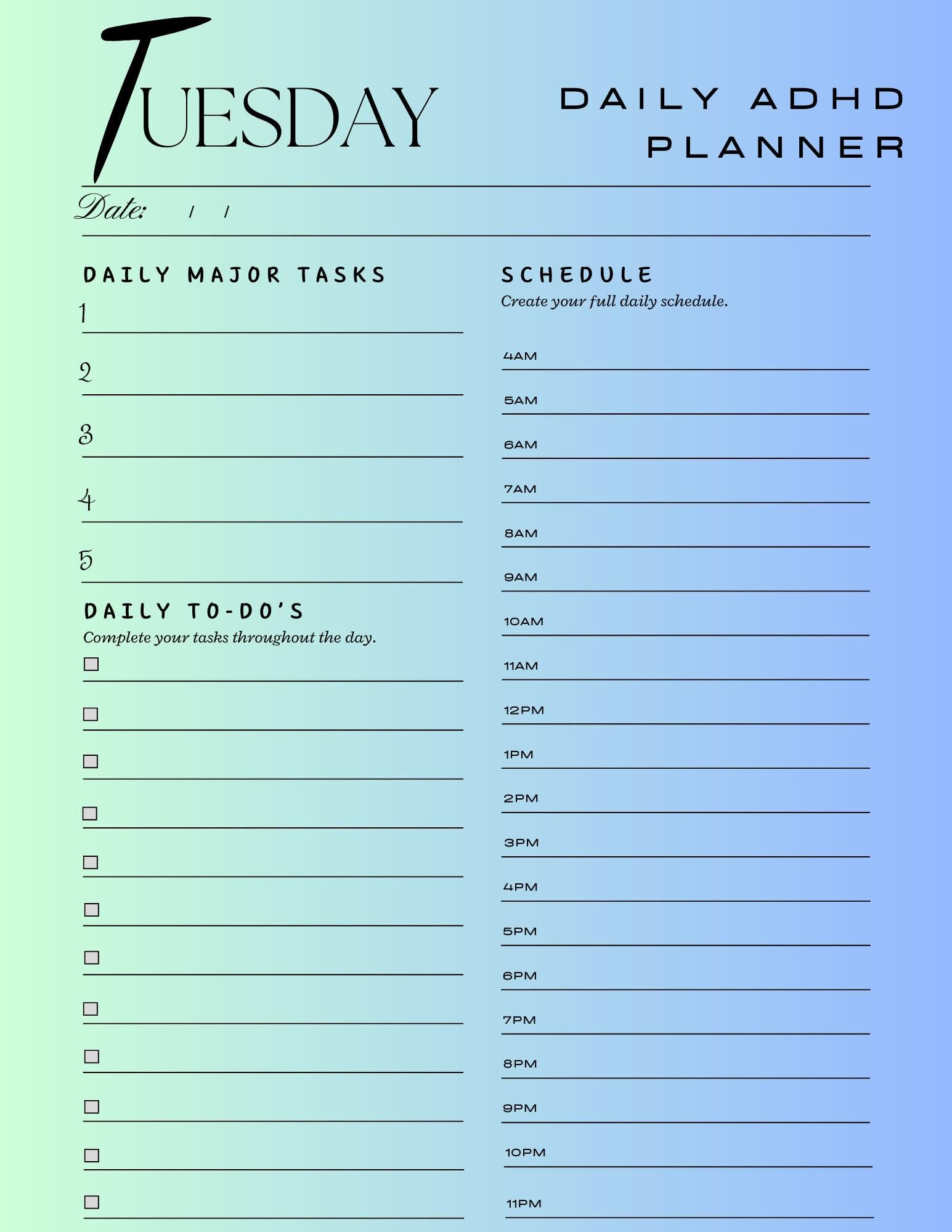 Adhd Planner Printable Productivity Tools Time Management Goal Setting ...