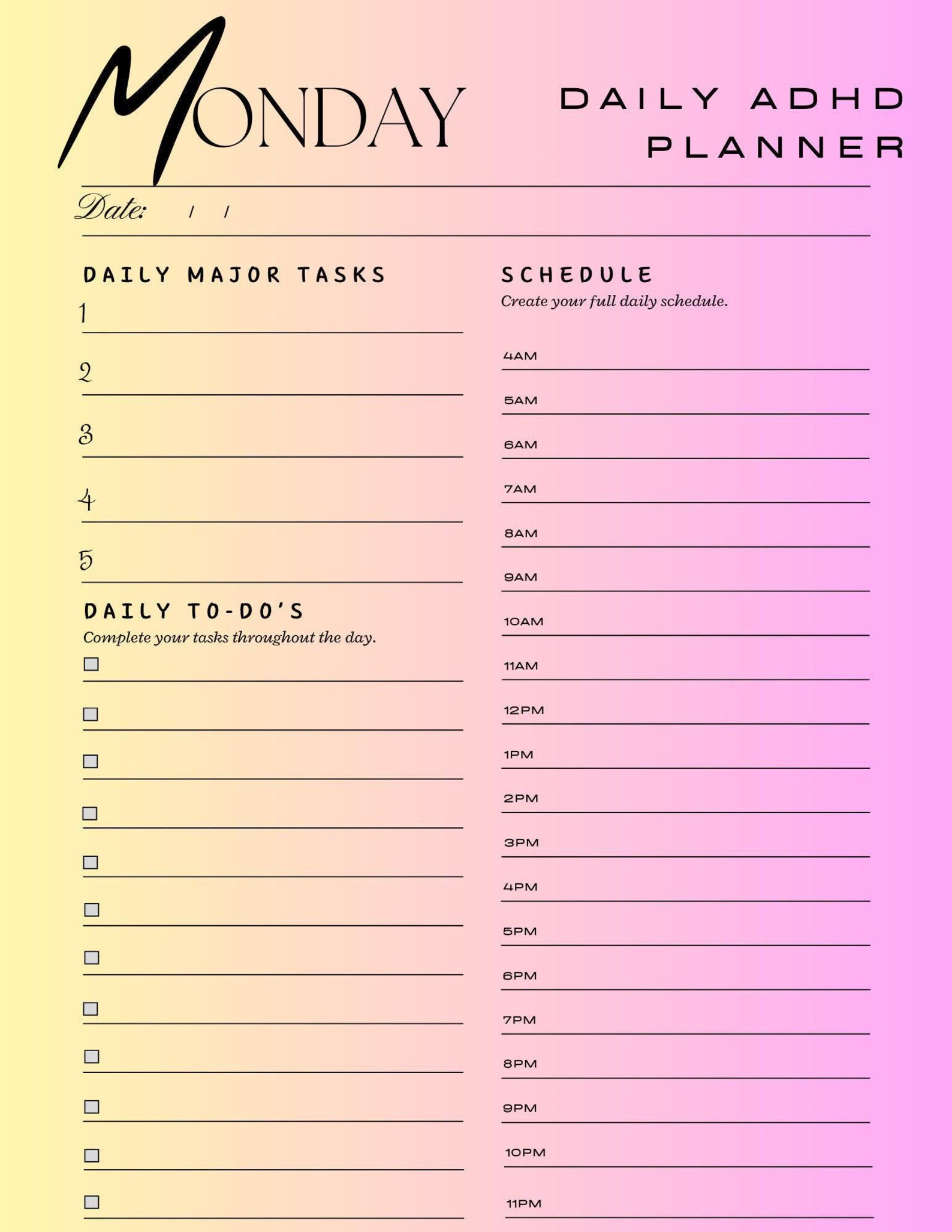 Adhd Planner Printable Productivity Tracker Digital Download Focus ...