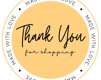 Digital Sticker Template Thank You for Shopping Label Design Business Branding Element Download Yellow Tag Customer Appreciation Package