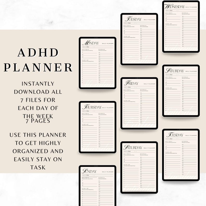 Adhd Daily Planner Printable Organization Template Digital Download ...