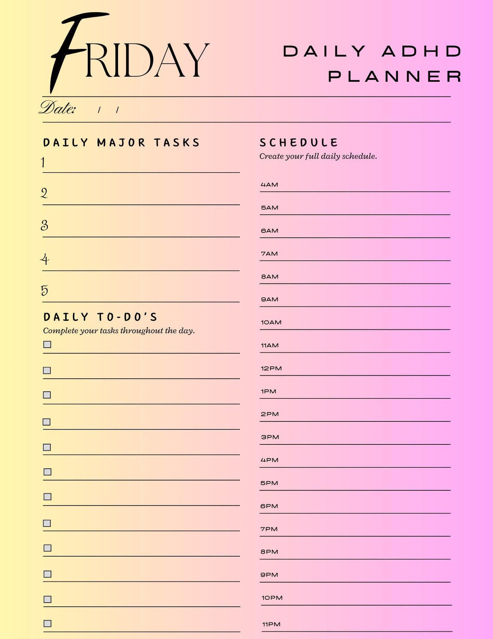 Adhd Planner Printable Productivity Tracker Digital Download Focus ...