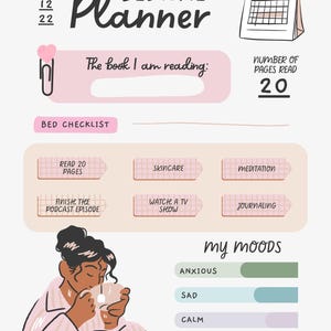 Planner della routine della buonanotte, modello stampabile per il monitoraggio del sonno, sistema di organizzazione della checklist serale, diario delle abitudini quotidiane adatto a chi soffre di ADHD, diario notturno