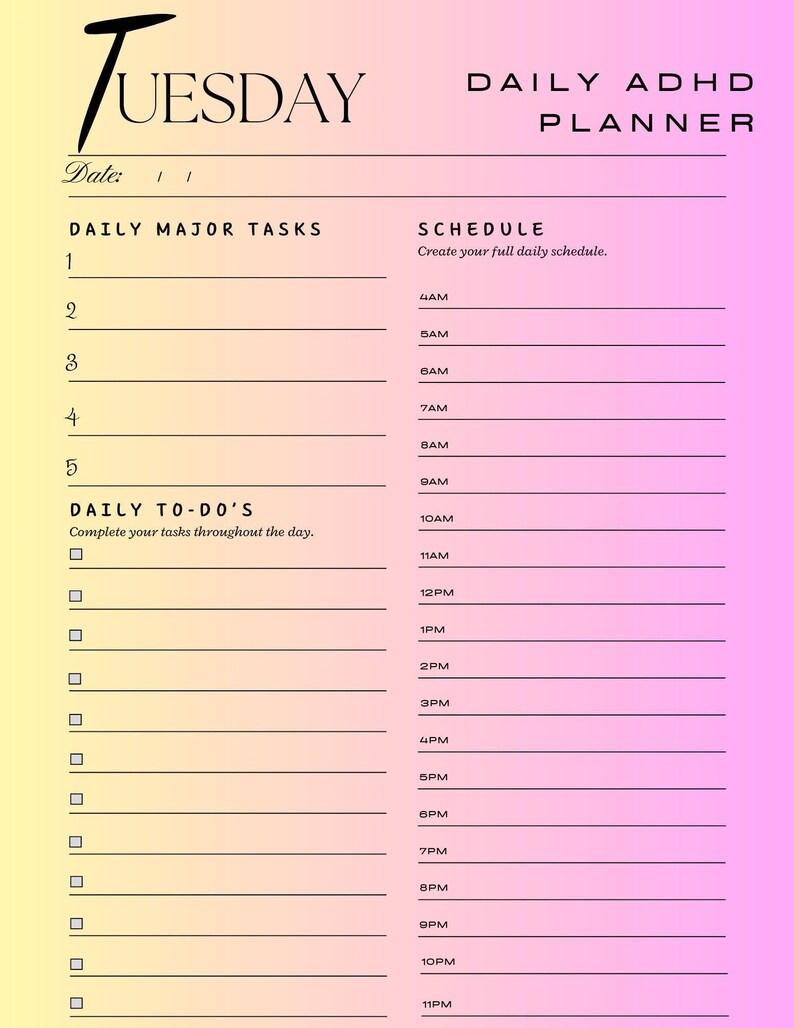 Adhd Planner Printable Productivity Tracker Digital Download Focus ...