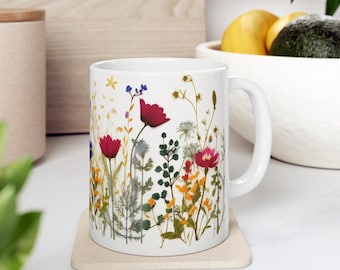 Pressed Wildflower Mug Mother Day Gift Idea Botanical Cup Floral Design Ceramic Drinkware Kitchen Decor Spring Flower Tea Lover Coffee Mug