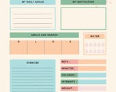 Digital Fitness Planner Printable Workout Journal Template Daily Health Tracker Activity Log Exercise Meal Planning Weight Loss Goal