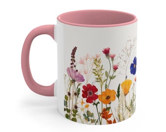 Wildflower Ceramic Coffee Mug, Botanical Floral Design