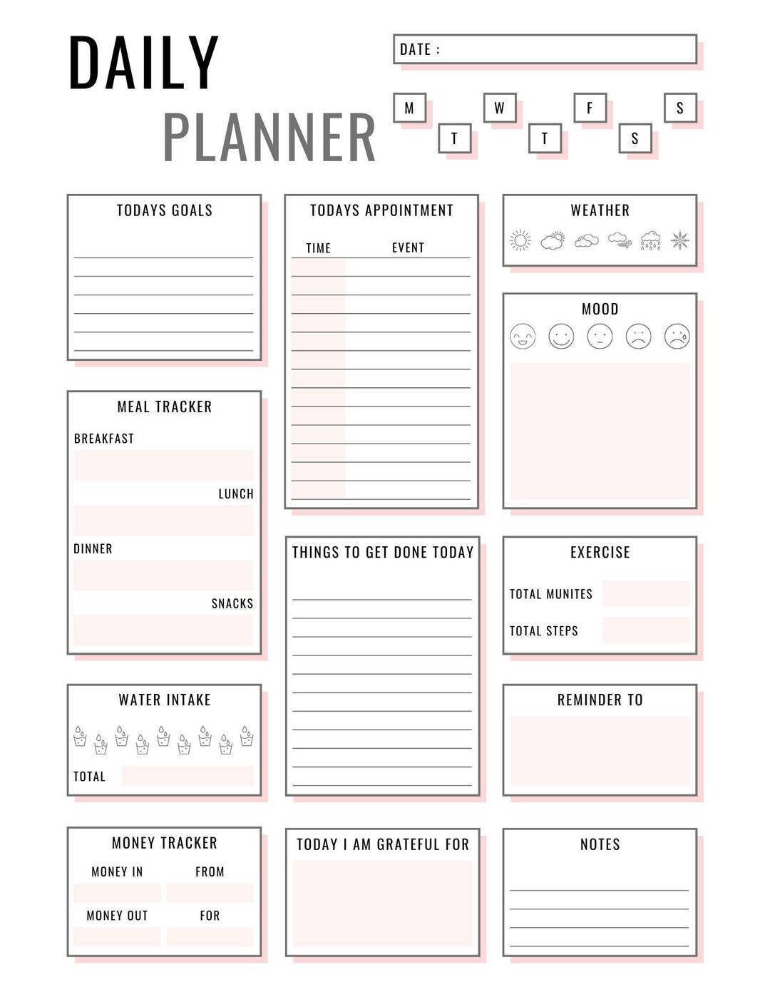 Daily Productivity Planner Printable Download Digital Organizer Task ...
