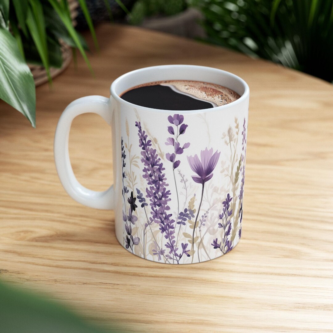 Wildflower Ceramic Mug Botanical Design Floral Cup Purple Wildflowers ...