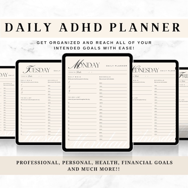 ADHD Productivity Planner Printable, Time Management Tracker, Cognitive Aid, To Do List Daily Task Scheduler, Lifestyle Organizer Journal