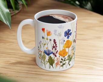 Wildflower Ceramic Mug Spring Flower Cup Design Handcrafted Botanical Kitchen Drink Accessory Nature Inspired Gift Idea Mother Day Present