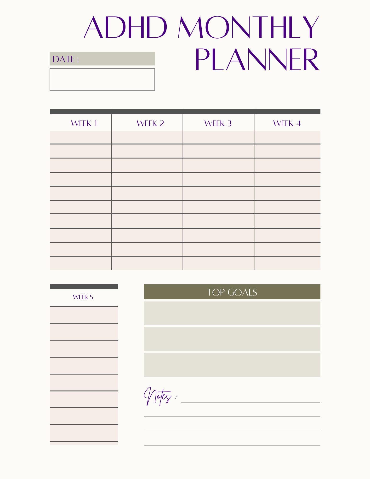 Adhd Monthly Planner Printable Template Digital Download Executive ...