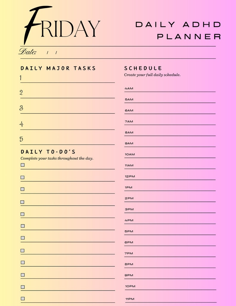 ADHD Productivity Planner Printable, Time Management Tracker, Cognitive ...