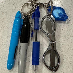 Mini badge accessories; scissors, pen, highlighter, sharpie and light. LAST OF STOCK!