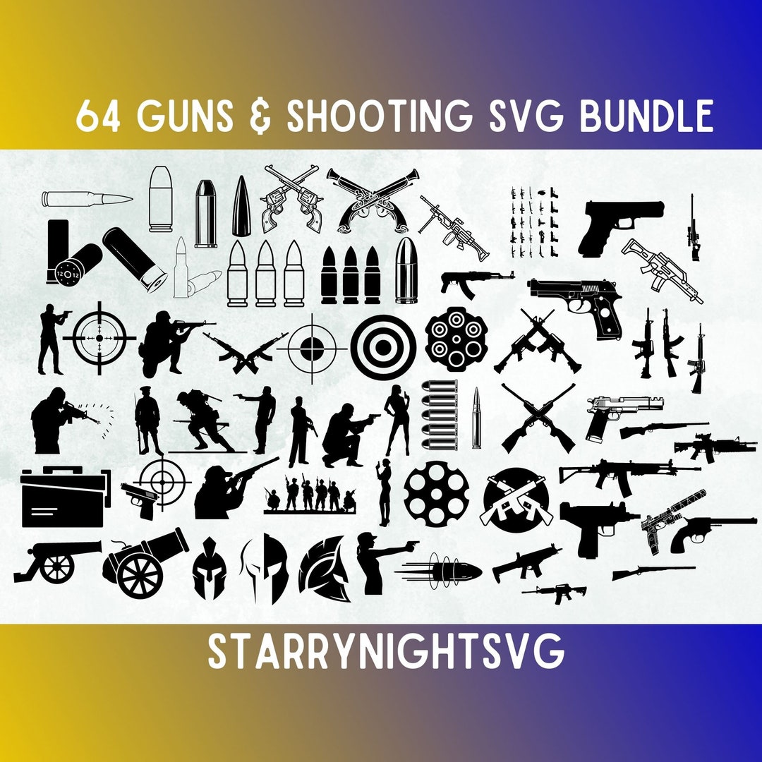64 Guns and Shooting SVG Bundle, Gun SVG, Shooting Svg Weapons Svg