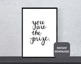 Jesteś Nagrodą - Wydrukuj Ścienną Sztukę Cytat Pozytywne Afirmacje Inspirujący Cytat Wystrój Domu Elegancki Prezent Inspirujący Wystrój Biura