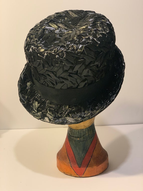 1960s vintage Macy’s black raffia fedora hat - image 5