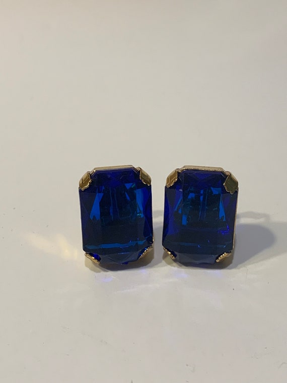 Miriam Haskell Emerald Cut Blue Rhinestone Earring