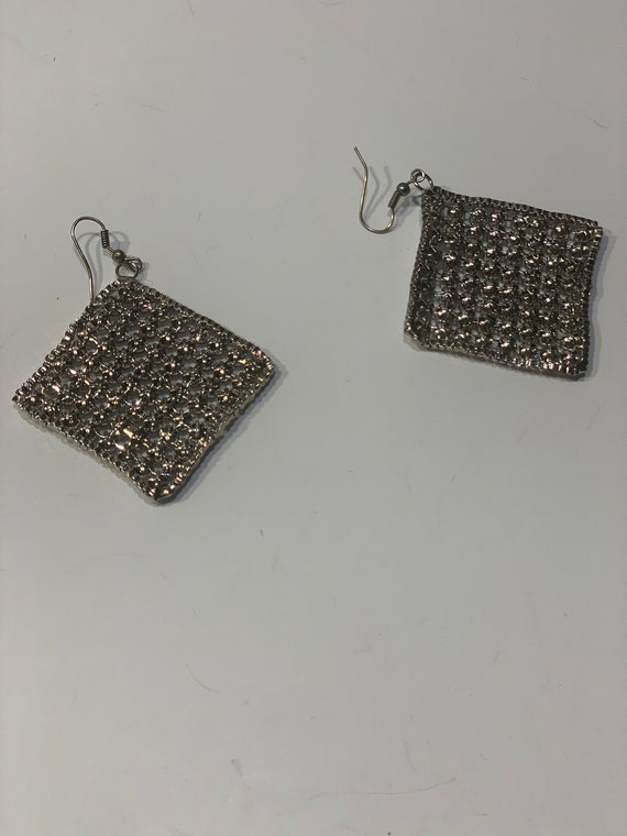 Rhinestone mesh earrings - image 7