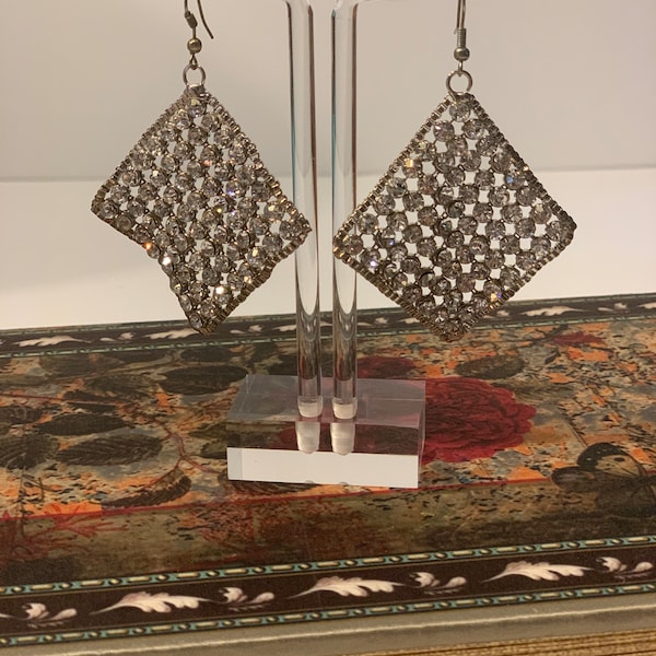 Rhinestone mesh earrings
