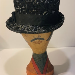 1960s vintage Macy’s black raffia fedora hat