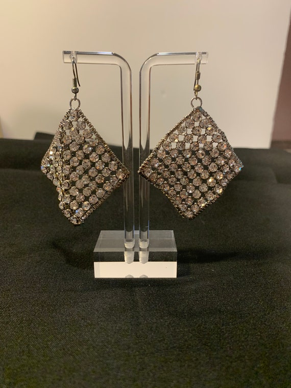 Rhinestone mesh earrings - image 2
