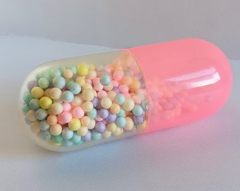 Jumbo Chill Pill Capsule, Pop Art, Pill Sculpture, Pastel, Pill Art, Ornament, Bookcase, Knick Knack Shelf, Custom