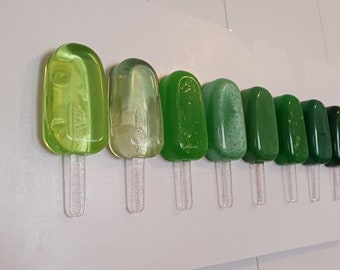 Popsicle Pop Art, Wall Hanging, Green Wall Art, Kitchen Art, Green Home, Office, or Kid's Room, Resin Sculpture