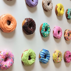 Donut Pop Art Sculpture, Colorful, Donut Wall Art, Assorted 2.5 Dozen, Rainbow, Food Art, Kitchen, Living Room, Restaurant Decor, Dunkin