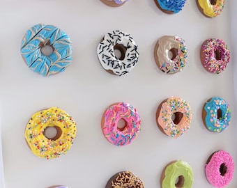 Colorful Donut Wall Art: Whimsical Kitchen Decor, Donut Sculptures, Pop Art, Donut Art, Assorted, Food Art