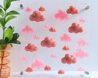 Pink Cloud Sculpture: Iridescent Celestial Wall Art, Sunset Sky