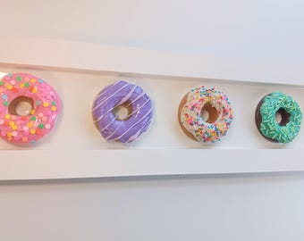 Set of 5 Donut Sculptures, Rainbow Sprinkles, Pop Art Wall Decor