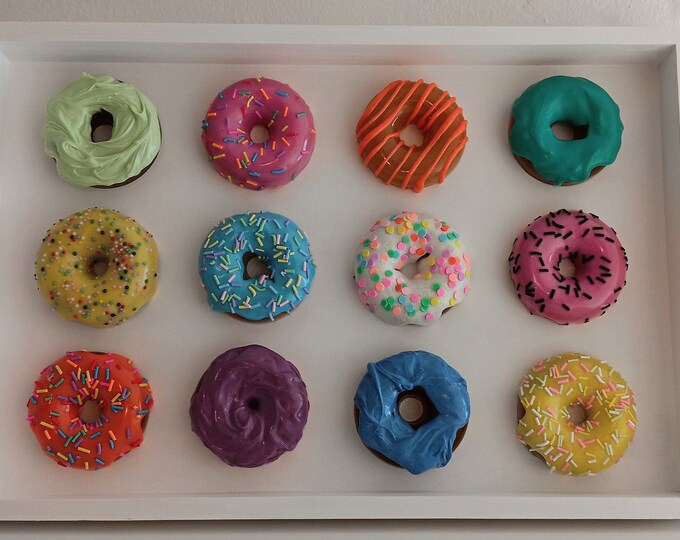Donut Pop Art Sculpture, Colorful Donut Wall Art, Dozen, Rainbow Donuts
