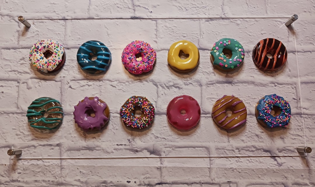 Donut Pop Art Sculpture, Colorful Donut Wall Art, Dozen, Rainbow Donuts