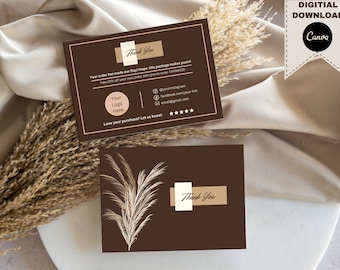 Modèle de carte de remerciement Boho, carte de remerciement modifiable pour petites entreprises, carte de remerciement beige et marron, carte de remerciement imprimable Boho