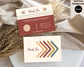 Modèle de carte de remerciement Boho, carte de remerciement modifiable pour petites entreprises, carte de remerciement beige et marron, carte de remerciement imprimable Boho