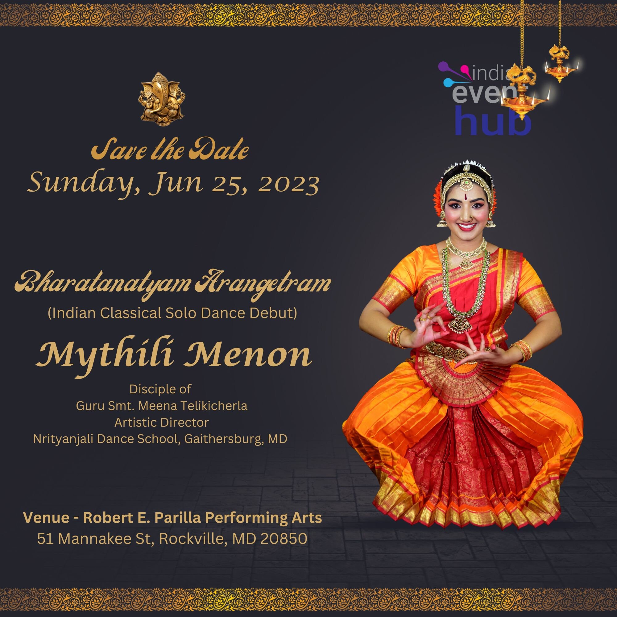 Save The Date Template For Arangetram Canva Template Etsy