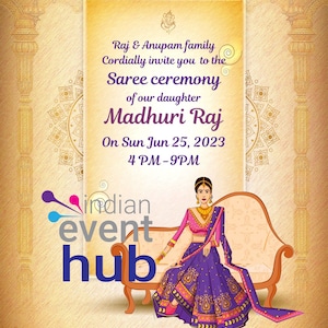 Half saree ceremony invitation Digital Canva editable Printable Sari ceremony invite