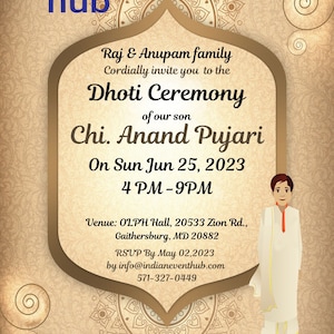 Dhoti ceremony invitation Digital Canva editable Printable Dhoti ceremony invite