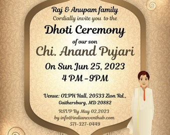 Dhoti ceremony invitation Digital Canva editable Printable Dhoti ceremony invite