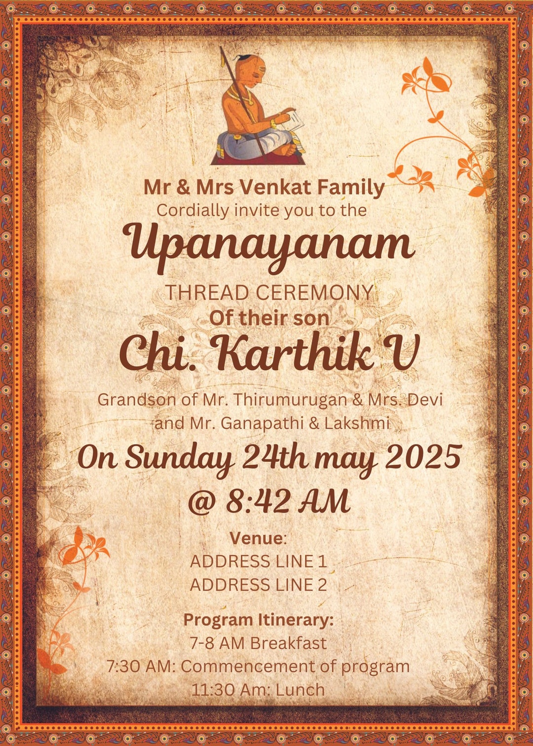 Upanayanam or Thread Ceremony Invitations Canva Template Etsy Upanayanam or Thread Ceremony Invitations Canva Template Etsy