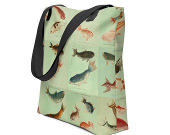 Vintage Koi Tote Bag Inspired by Classic Chinese Art