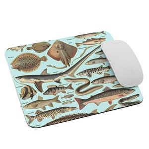 Ocean Fishes Mouse pad. Vintage French Illustration &quot;Poissons I&quot; by Adolphe Millot&quot;Poissons I&quot; by Adolphe Millot