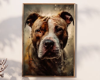 Printable Pit Bull Dog Portrait | Home Wall Decor | Wall Art | Home Gift Art | Animal Art Decoration | Wall Painting Gift | Digital Download