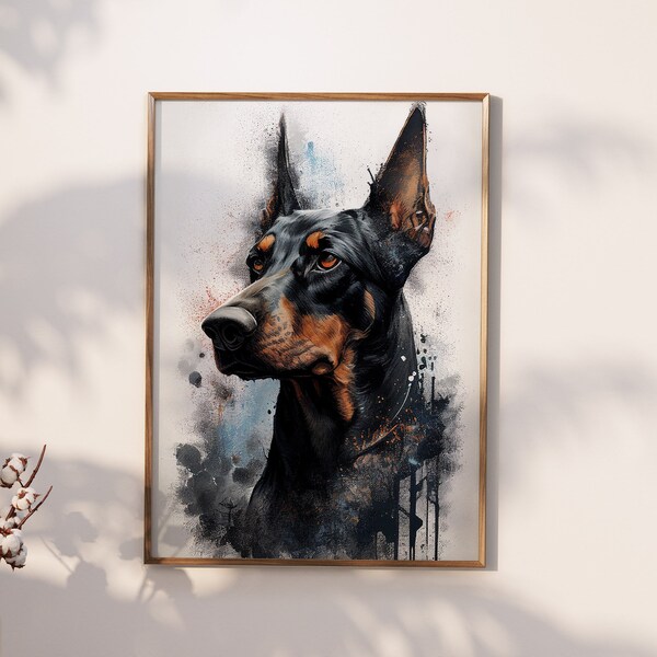 Portrait imprimable de Doberman Pinscher | Décoration murale pour la maison | Peinture murale | | Décoration d'art animalier | Cadeau de peinture murale