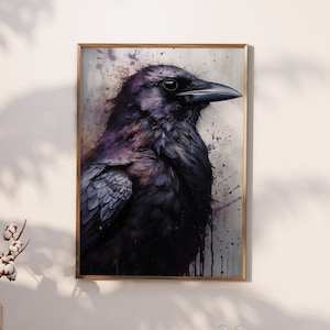 Printable Purple Raven Bird Portrait Painting | Home Wall Decor | Wall Art Painting | Animal Art Decoration | Wall Painting Gift