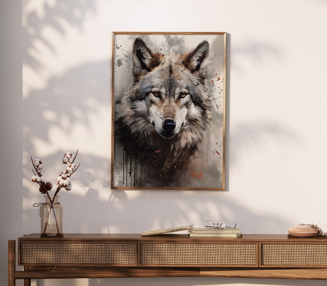 Printable Gray Wolf Portrait Painting Home Wall Decor Wall - Etsy