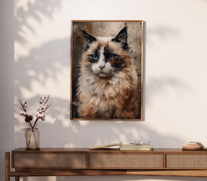 Printable Ragdoll Cat Portrait Painting Home Wall Decor Etsy